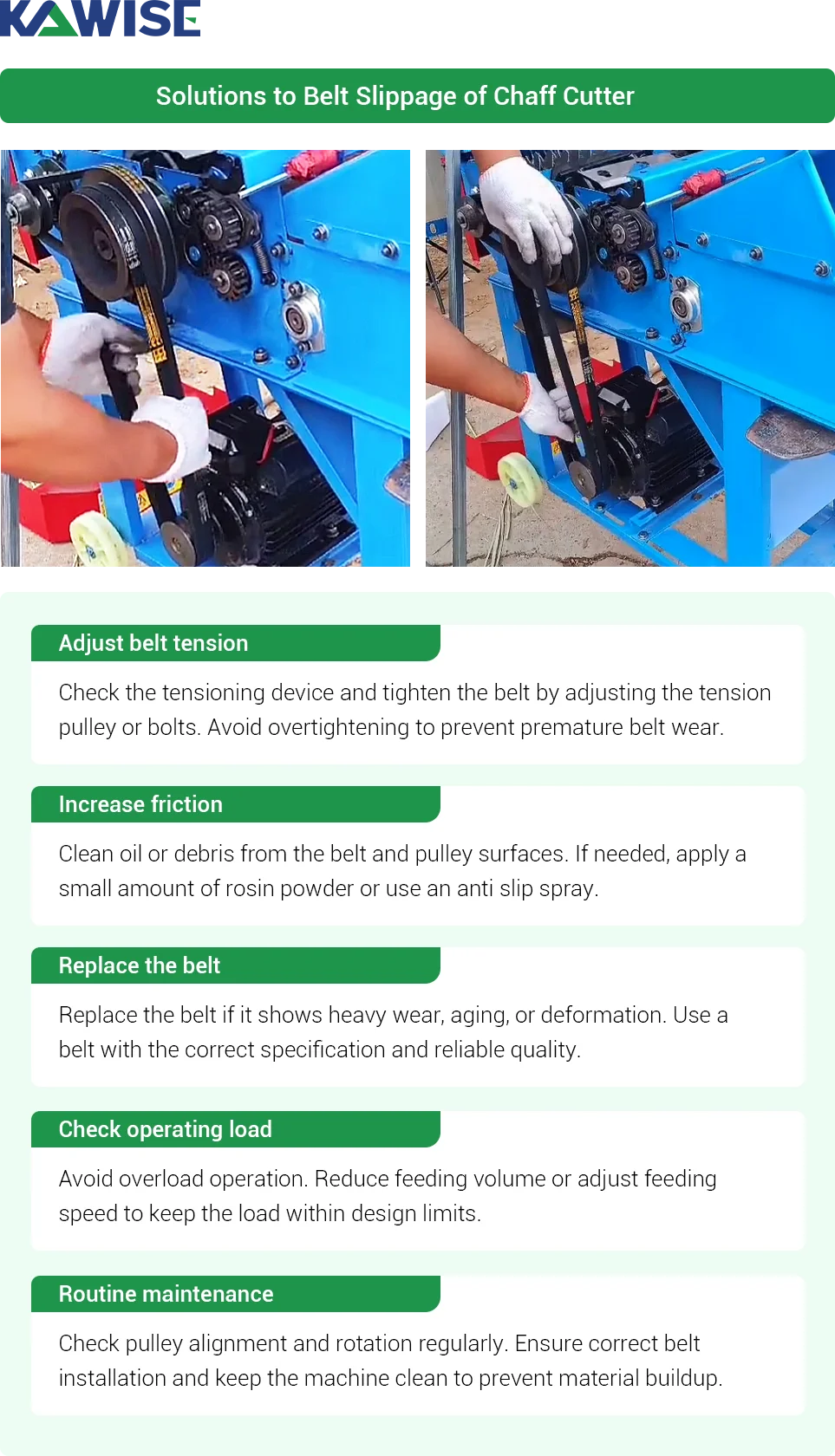 chaff cutter belt adjustment methods