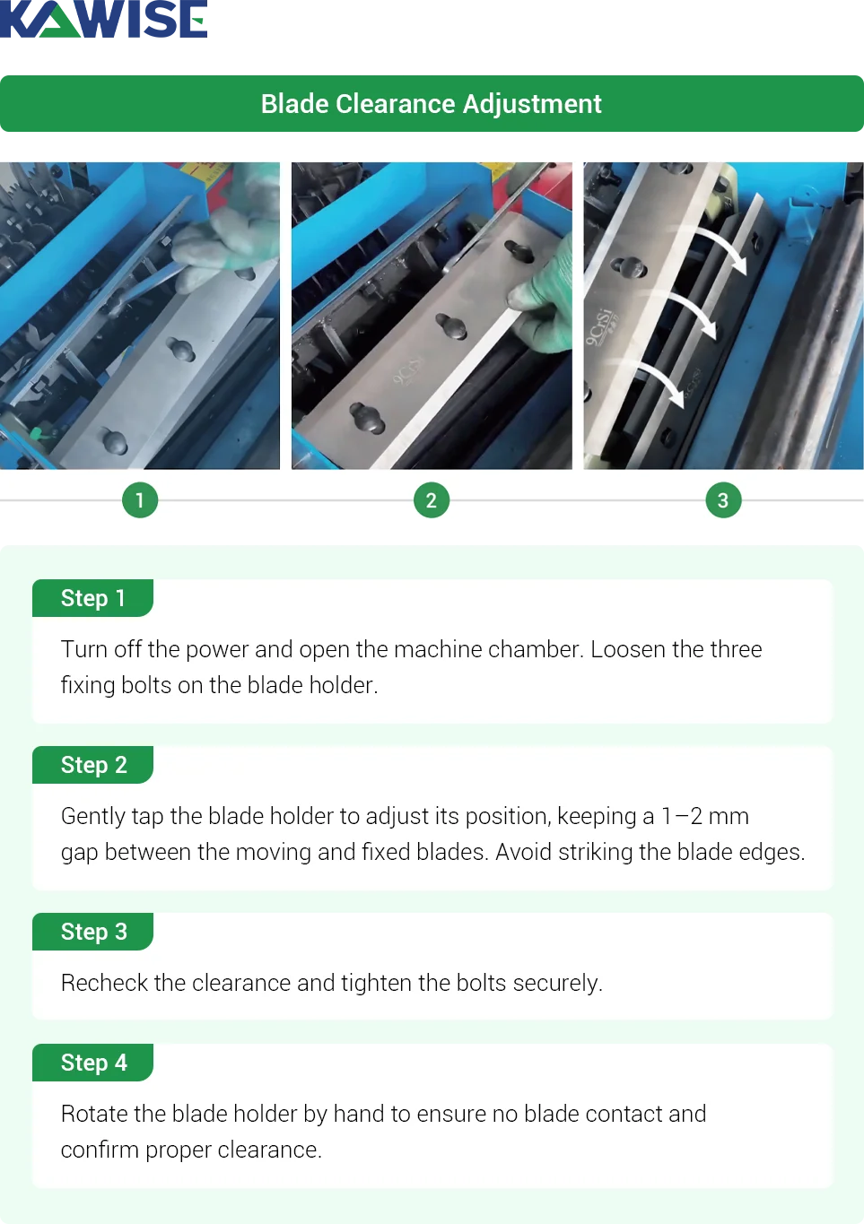 chaff cutter blade clearance adjustment