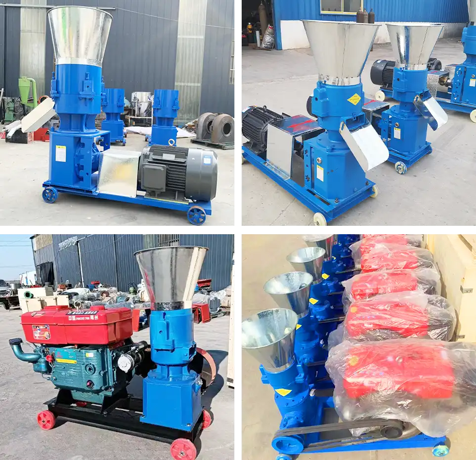 electric and diesel pellet mill display