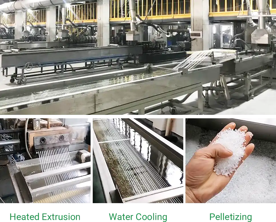 extrusion and granulation of recycled plastic pellets