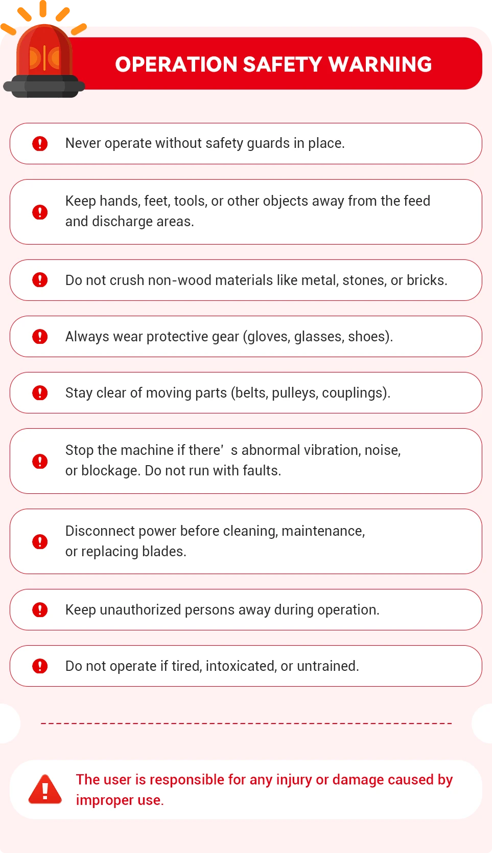 operation warning of wood crusher
