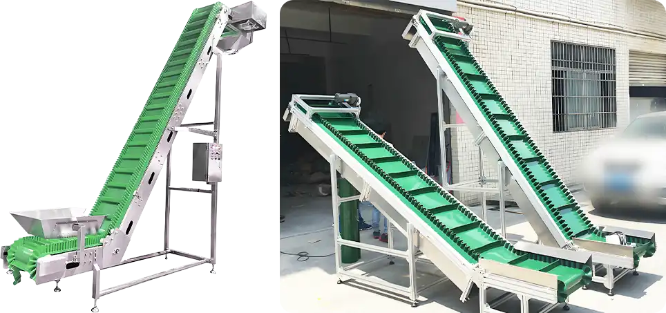 skirt belt elevator for feed pellets