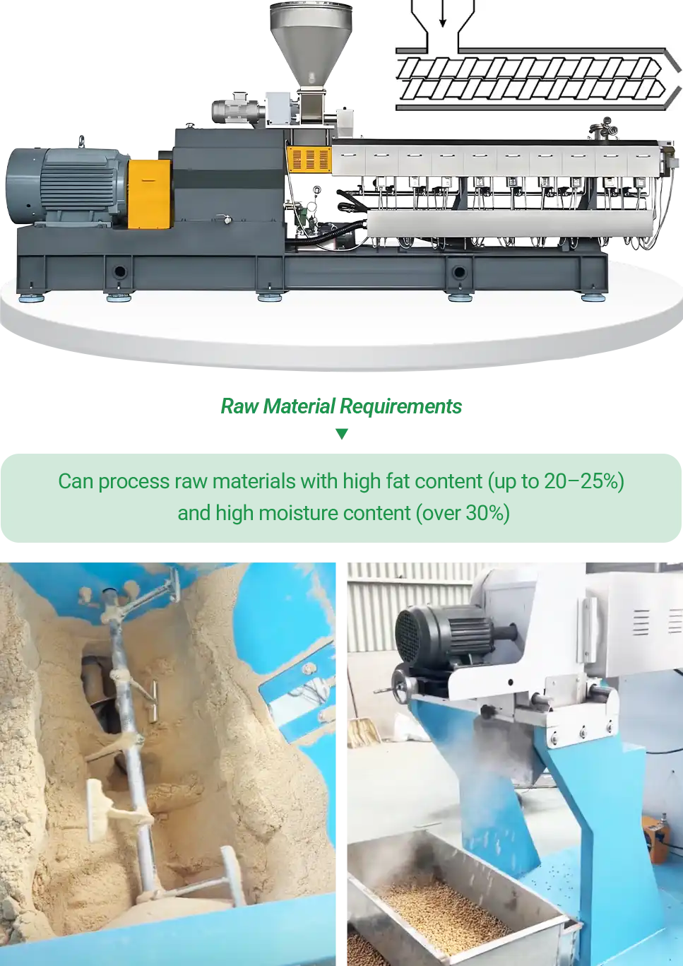 twin screw extruder applicable raw materials