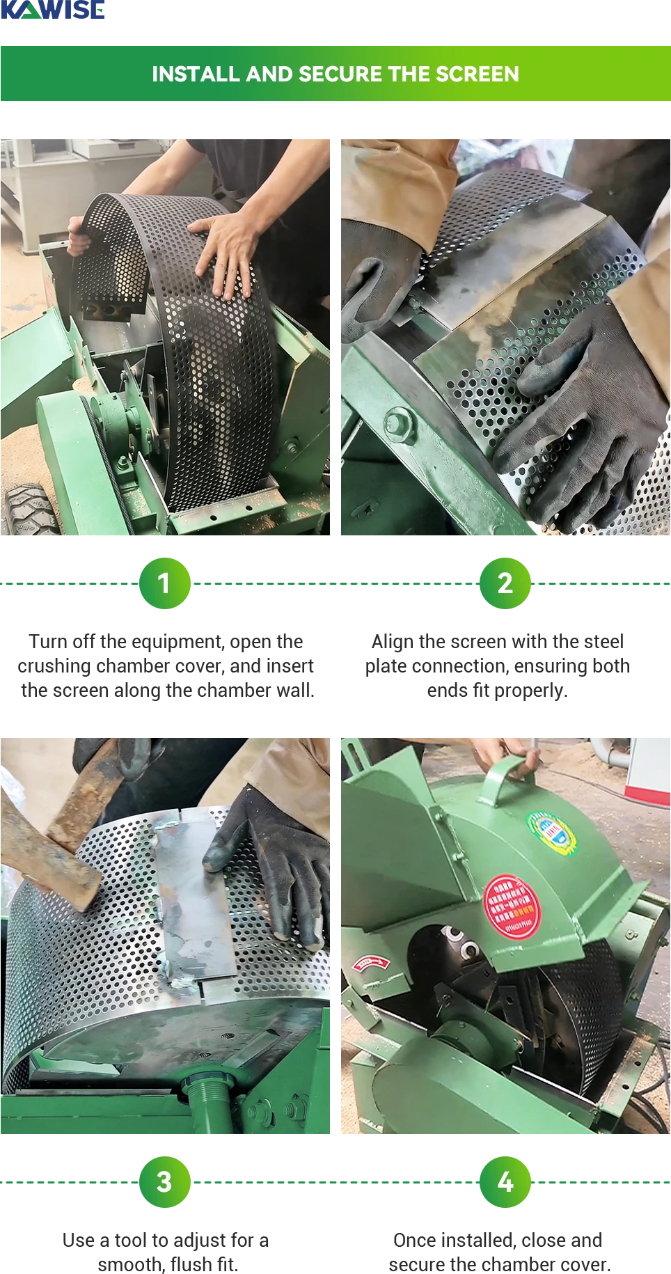 wood crusher screen installation